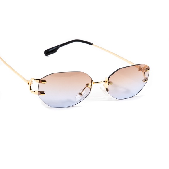 Rimless Tan And Gray Gradient Tint Gold Frame Men's  Luxury Sunglasses - Picture 2 of 5